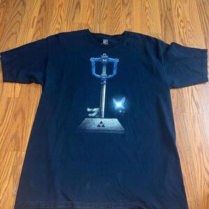 vintage navy blue TeeFury t-shirt master key blade graphic tee faded video game